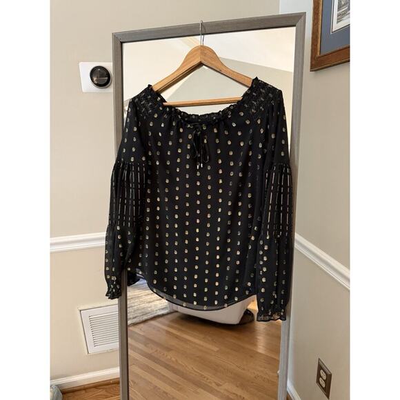 White House Black Market Blouse Womens Small Black Chiffon - Picture 2 of 7